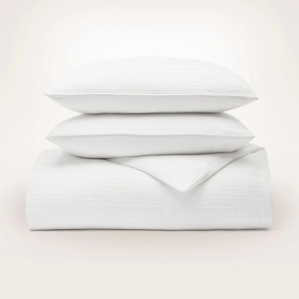 New BOLL AND BRANCH White Dobby Stripe Waffle Duvet Set Size Full/Queen